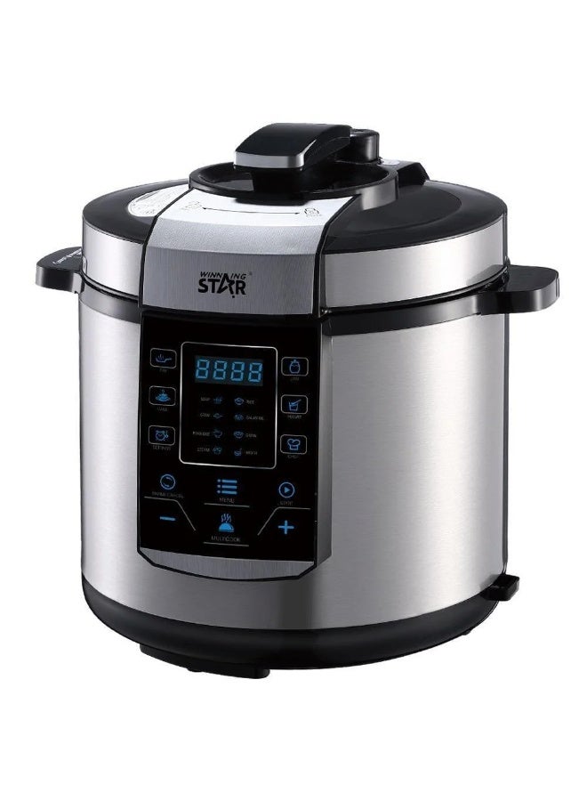 Winning Star, pressure cooker, capacity 6 liters, digital, 14 functions, spoon and measuring cup accessories, stainless steel, 1000 watts, black silver, M/ST-9303 - Image 1